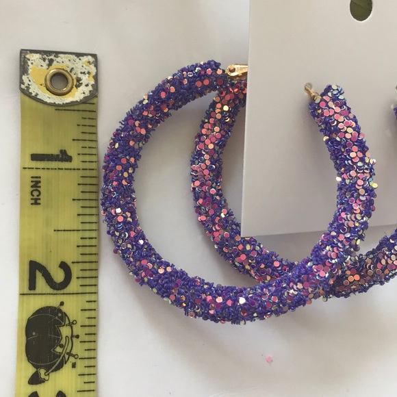 Purple Glitter Hoop Earrings - Picture 4 of 5